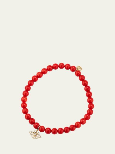 SYDNEY EVAN 14K Large Evil Eye Charm on Peach Coral Bracelet