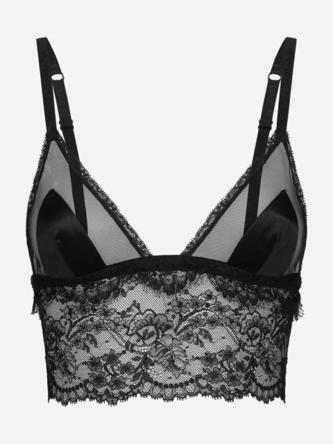 Soft-cup satin bralette with lace detailing