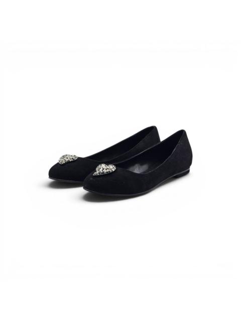 FENDI Ballet Flats Black Suede with Crystal Hearts EU 36 US 6