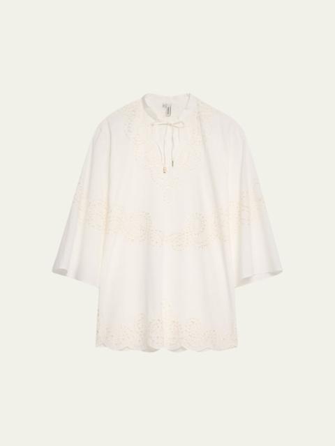 SIMKHAI Sarina Embroidered Long-Sleeve Mini Dress