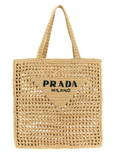 Prada Logo woven fabric shopping bag