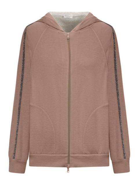 Brunello Cucinelli Brunello Cucinelli Women Cotton And Silk Interlock Topwear With Hood And Precious Stripe