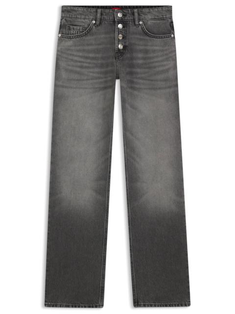 HUGO GREY STRAIGHT-FIT JEANS IN RIGID DENIM
