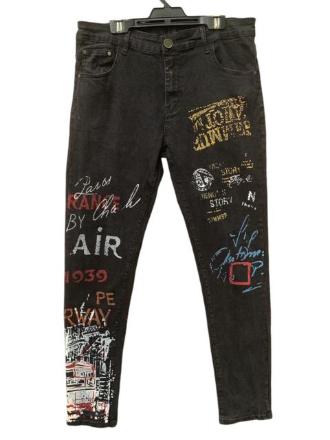 Other Designers Japanese Brand - 🔥 Creative Graffiti Graphic Print Streching Jeans Pants