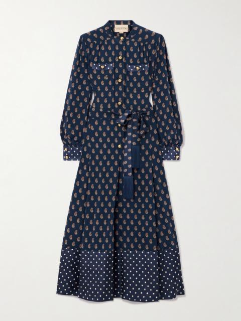 Valentino Fringed Belted Printed Silk-satin Midi Shirt Dress