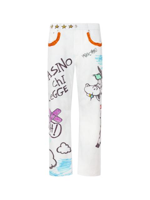 Moschino CARTOON-PRINT COTTON TROUSERS