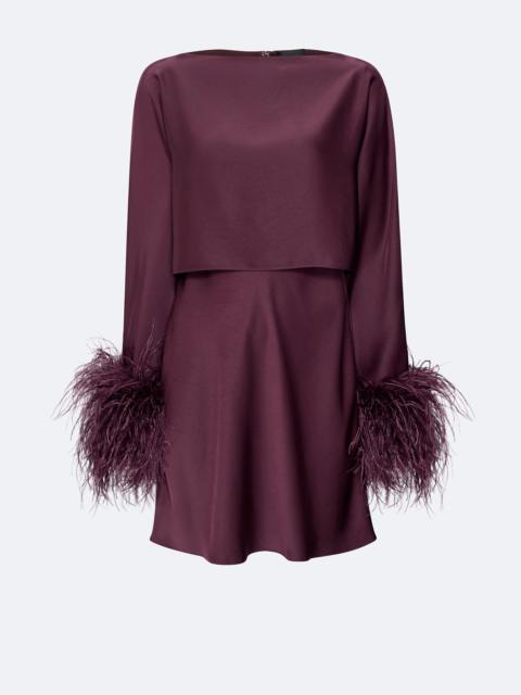 LAPOINTE Lightweight Satin Layered Mini Dress With Feathers