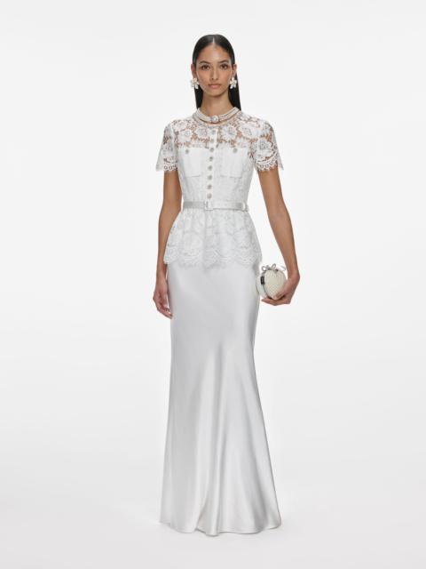 self-portrait White Lace Satin Maxi Dress