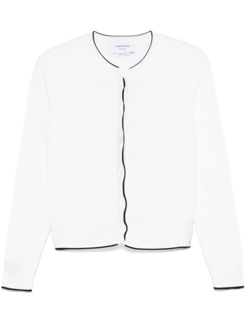 Thom Browne Wool Crepe 4-Bar Crew Neck Cardigan Women