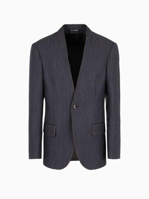 EMPORIO ARMANI Mouliné wool-blend chevron motif blazer