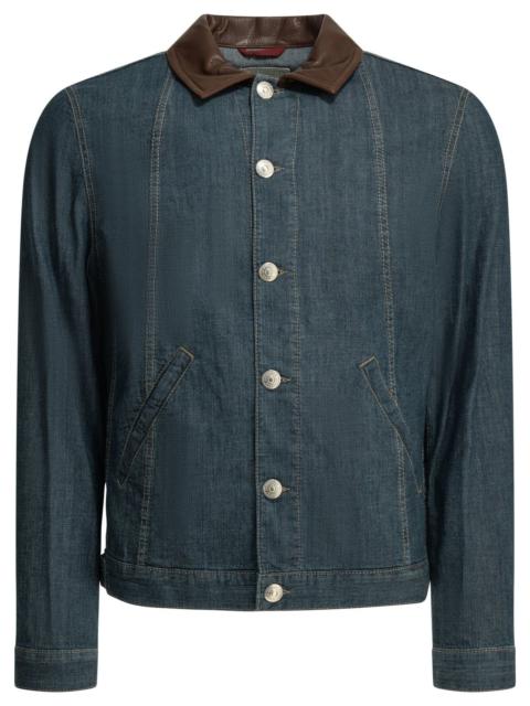 Brunello Cucinelli Brunello Cucinelli Denim jacket with leather collar (IT 50)