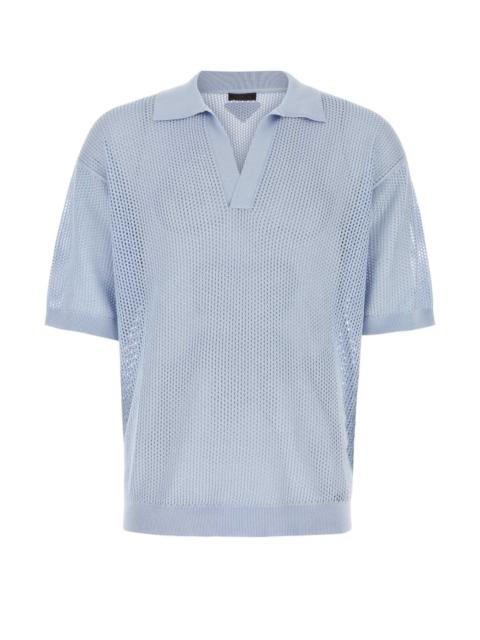 Prada Prada Men Powder Blue Silk Blend Polo Shirt