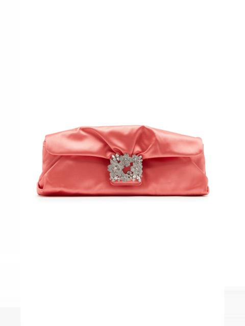 Roger Vivier Bouquet Strass-Embellished Buckle Satin Clutch orange