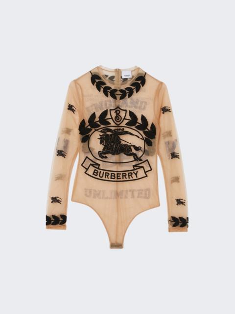 Burberry EKD Embroidered Stretch Tulle Bodysuit Neutral