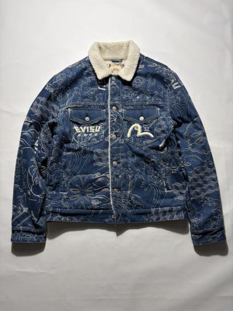 EVISU EVISU ALLOVER PATTERN JACQUARD SHERPA-LINED SEAGULL DENIM