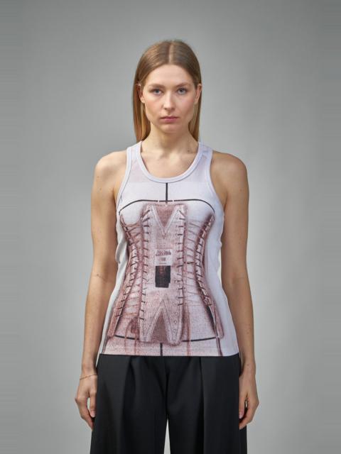 Jean Paul Gaultier Cotton Ribbed Tank Top Printed ''Trompe L'Ceil Corset''