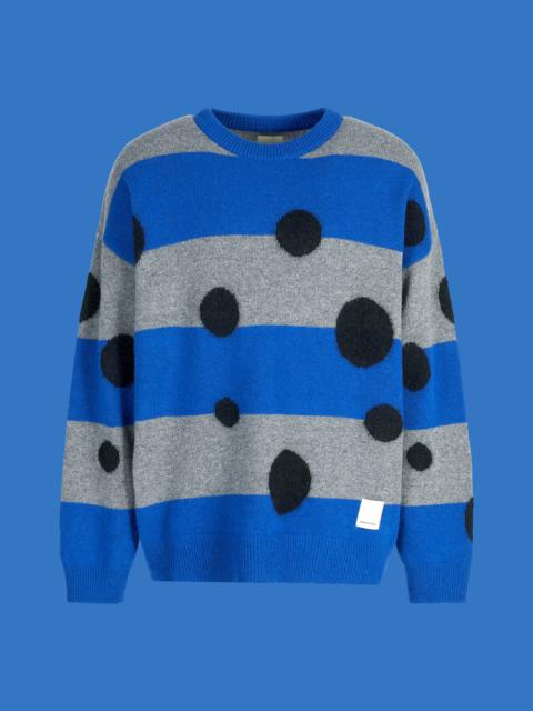 EMPORIO ARMANI ASV BLACK BLUE CAPSULE COLLECTION POLKA-DOT AND STRIPE JACQUARD WOOL JUMPER