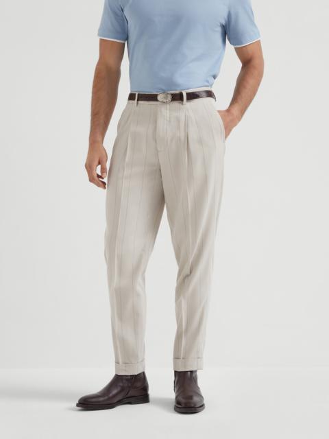 Brunello Cucinelli Silk wide chalk stripe twill leisure fit trousers with pleat