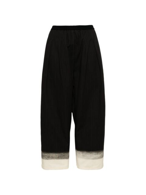 pinstriped wide-leg trousers