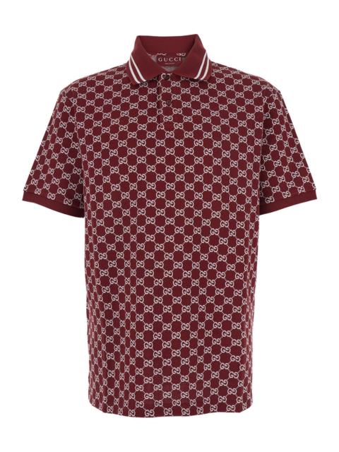 GUCCI Gucci Men Red Polo Shirt With Striped Classic Collar In Gg Jacquard Cotton Man