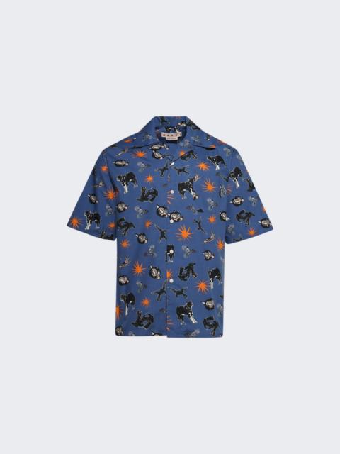 Marni Wolves, Ravens And Doves Shirt Glass Blue