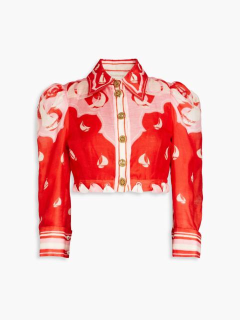 Zimmermann Cropped printed linen and silk-blend shirt