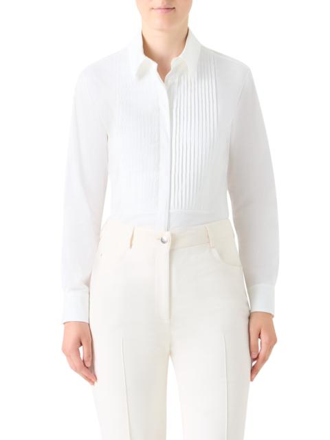 AKRIS Akris Pleated Bib Stretch Poplin Button-Up Shirt in White at Nordstrom