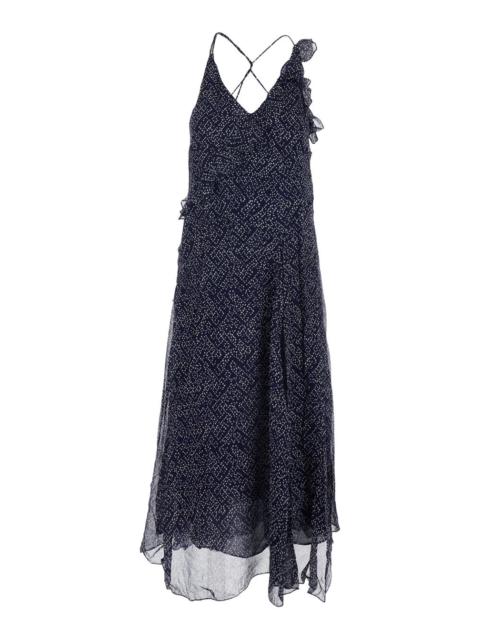 Isabel Marant Étoile Isabel Marant Etoile Women 'Luxie' Blue Flared Dress With V Neck With Ruffles And All-Over Print In 
