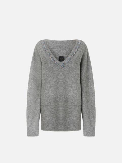 PINKO COMFORT WOOL SWEATER WITH EMBROIDERY ON THE NECKLINE