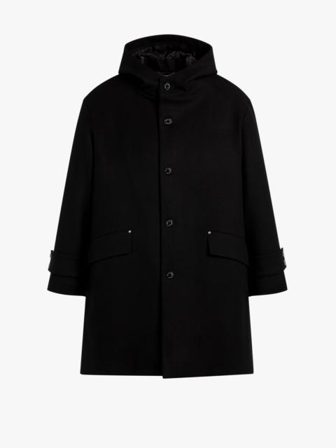 HUMBIE HOOD BLACK WOOL OVERCOAT