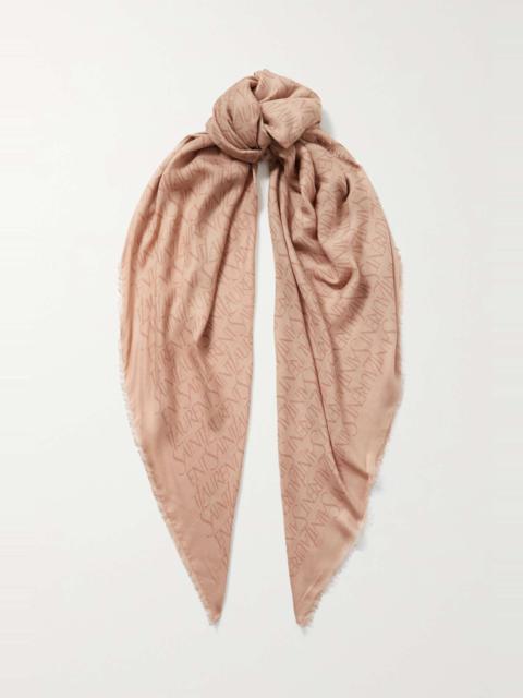 Fringed logo-print modal and cashmere-blend twill scarf
