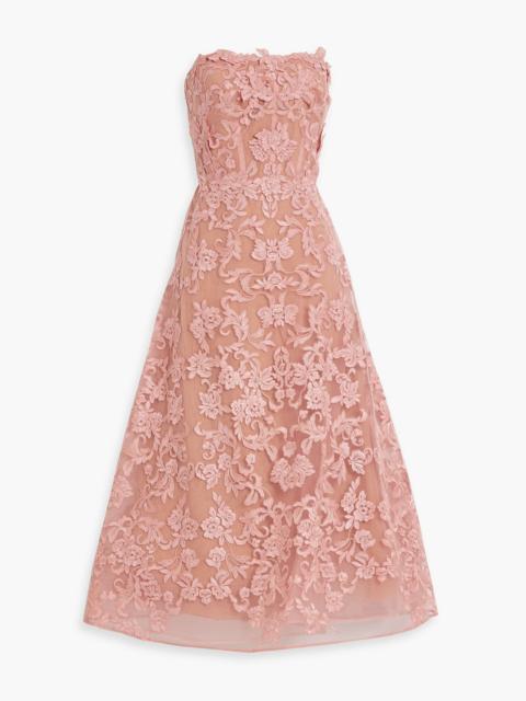 Other Designers Strapless floral-appliquéd corded lace midi dress