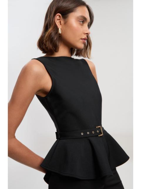 KAREN MILLEN Figure Form Bandage Peplum Belted Knit Top