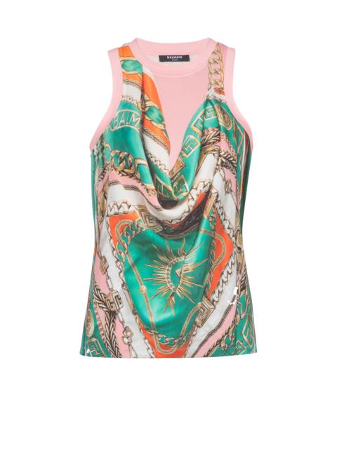 Balmain Trompe-l'œil-style Balmain Foulard print vest top