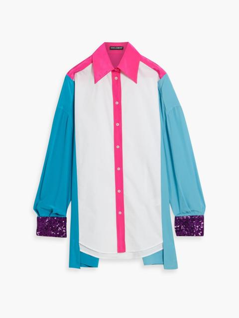 Dolce & Gabbana Embellished color-block crepe de chine and poplin shirt