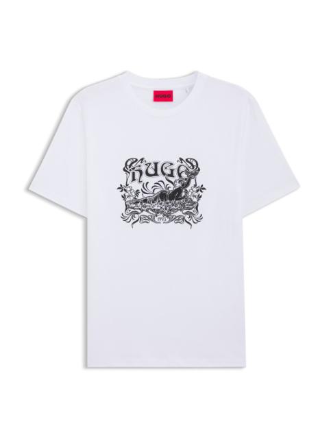 HUGO LOGO-ARTWORK T-SHIRT IN COTTON JERSEY