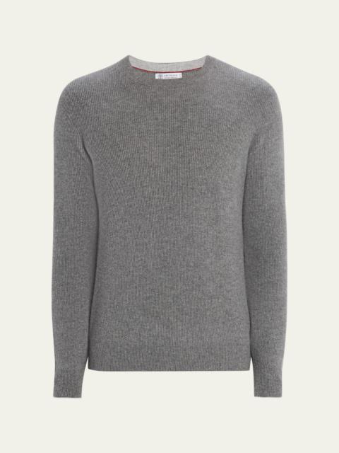 Brunello Cucinelli Men's Cashmere English Rib Crewneck Sweater