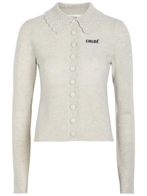 Chloé Chloe Logo Intarsia Wool Cardigan