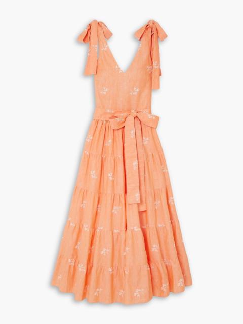 Erdem Yesenia bow-detailed tiered embroidered cotton-blend gauze midi dress