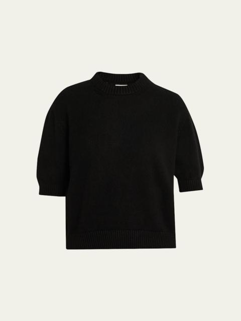KHAITE Davin Short-Sleeve Cashmere Sweater