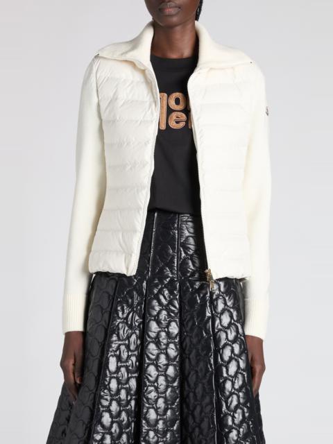 Moncler Moncler Virgin Wool Knit & Quilted Down Cardigan in White at Nordstrom