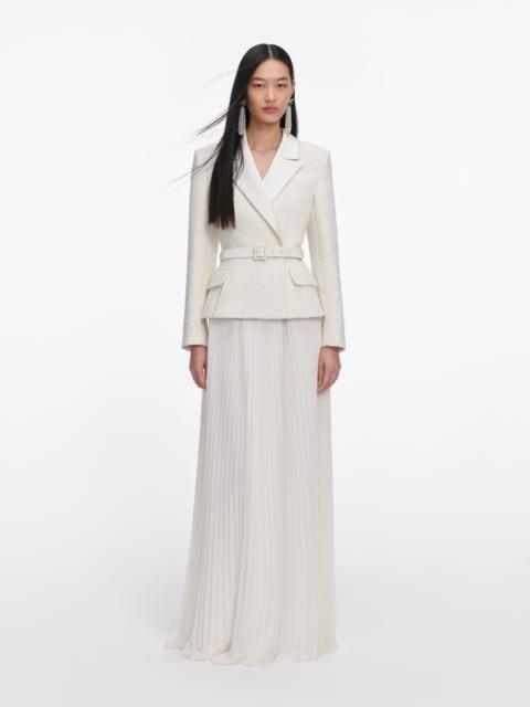 self-portrait Cream Tailored Boucle Chiffon Maxi Dress