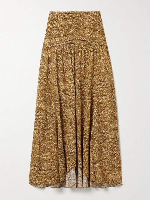 Isabel Marant Syana Ruched Printed Stretch-silk Crepe De Chine Maxi Skirt