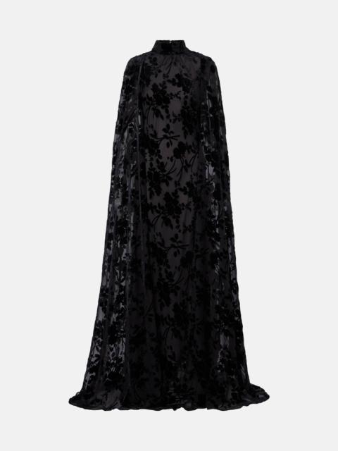 RODARTE Caped floral velvet devoré gown