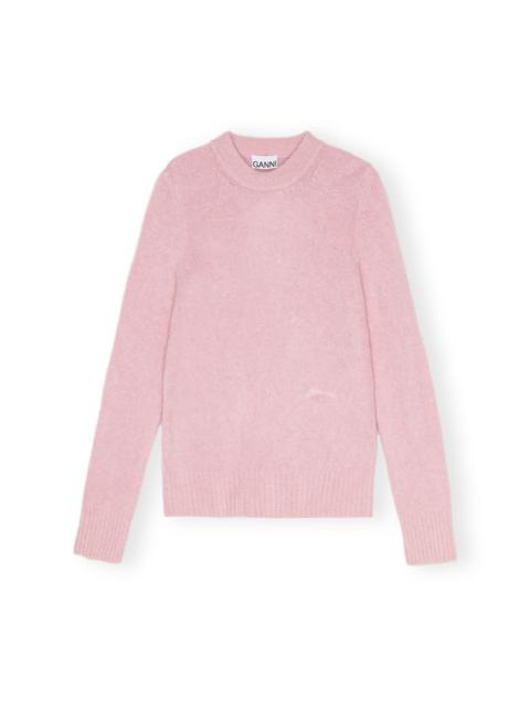 GANNI PINK BRUSHED ALPACA O-NECK SWEATER