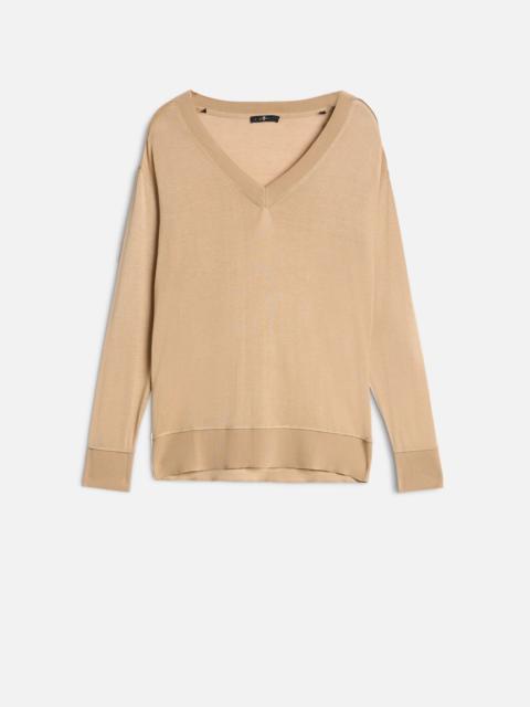 7 For All Mankind V-NECK SWEATER in Silk Cotton Beige