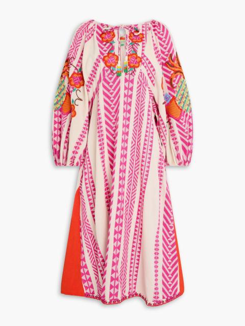 FARM RIO Embroidered cotton-blend jacquard midi dress