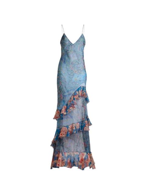 Etro Long Wide Dress With Ruffles At The Hem