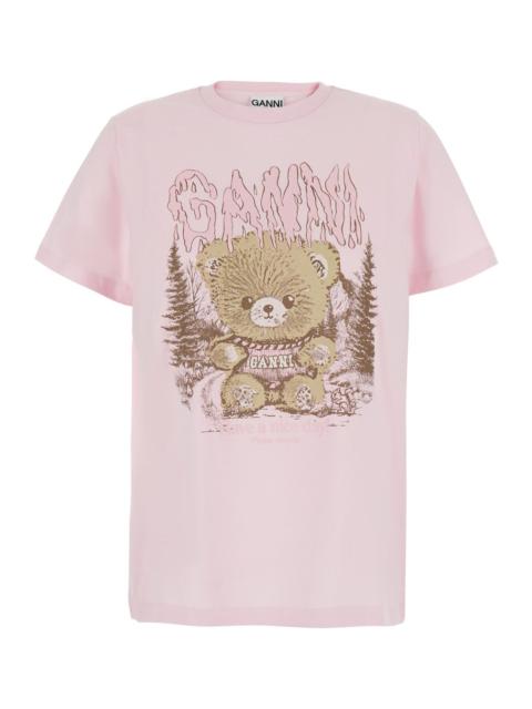 GANNI Ganni Women T-Shirt Pink With Round Neck And Short Sleeves In Cotton Women
