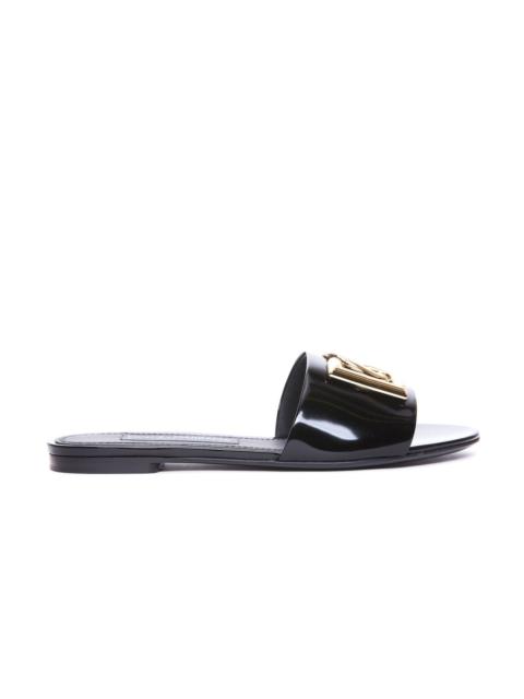 Dolce&Gabbana Women Polished Calfskin Slide Sandals With Dg Logo